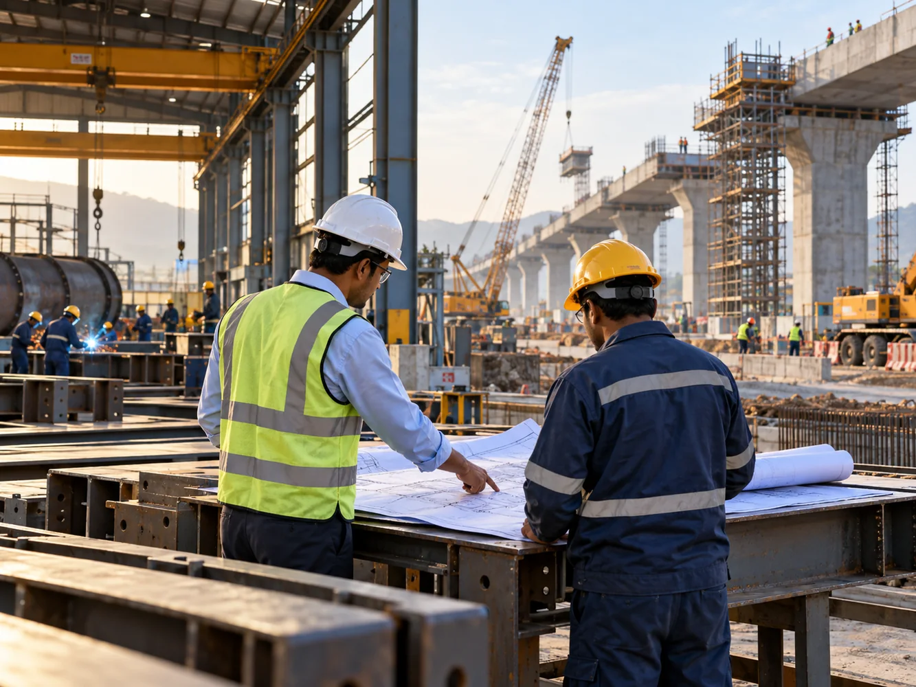 Engineers reviewing fabrication and construction work